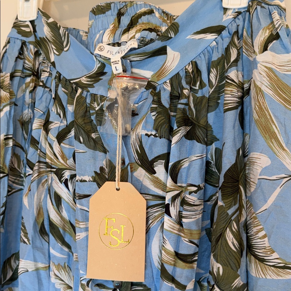 Light Blue Floral Maxi Skirt with Green Leaf Print - Picture 9 of 9